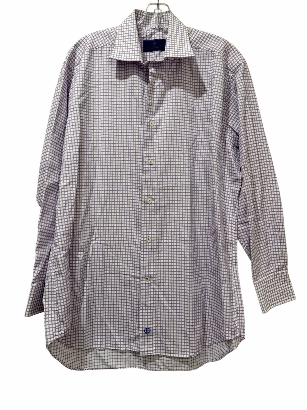 David Donahue 16 32/33 Blue and Purple Plaid Checkered Long Sleeve Shirt B8